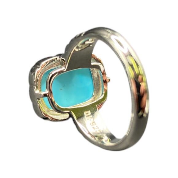 Turquoise 925 Sterling Silver Ring Gemstone Prong Set Rectangle DK Size 7.5 - Picture 9 of 14